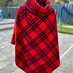 Le Moda Red and Black Plaid Sweater/ Cape/ Soft Fleece Poncho